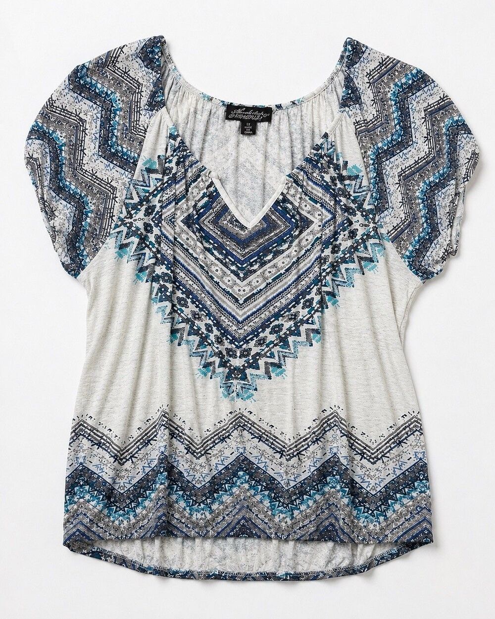 Absolutely Famous Shirt Women's 1X Multicolor V Neck Puff Sleeve Tunic Top